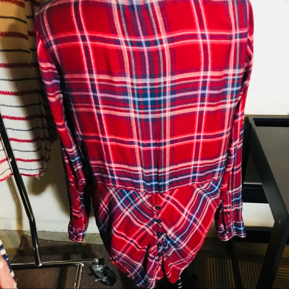 Women's Red Plaid Button-Up Shirt - Picture 6 of 10